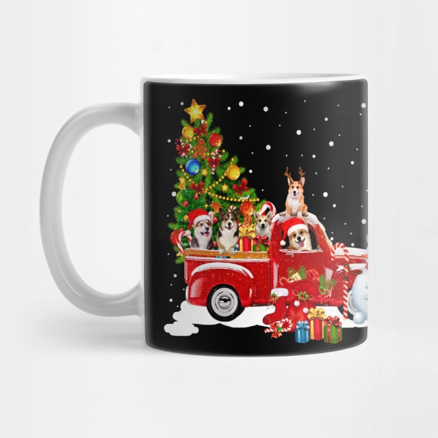 Red Truck Merry Christmas Tree Corgi Dog Christmas T-Shirt by kimmygoderteart